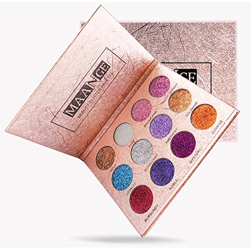 Maange Sombras de Ojos Paletas de Maquillaje de 12 Colores Sombras de Ojos Brillantes Paletas de Colores para Ojos de Maquillaje