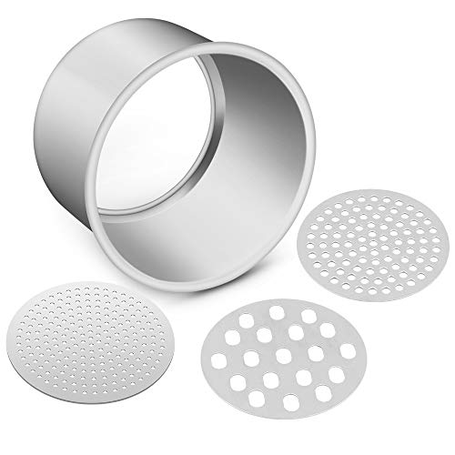 Machacador de Patatas, HICOO Prensa Patatas Pasapures Acero Inoxidable con 3 Discos de Repuesto, Machacador de Papas Multipropósito para Puré de Papas, Comida para Bebé, Jugo, Exprimir Limón