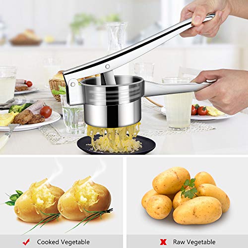 Machacador de Patatas, HICOO Prensa Patatas Pasapures Acero Inoxidable con 3 Discos de Repuesto, Machacador de Papas Multipropósito para Puré de Papas, Comida para Bebé, Jugo, Exprimir Limón