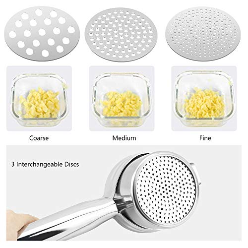 Machacador de Patatas, HICOO Prensa Patatas Pasapures Acero Inoxidable con 3 Discos de Repuesto, Machacador de Papas Multipropósito para Puré de Papas, Comida para Bebé, Jugo, Exprimir Limón