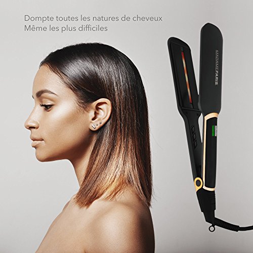 MadameParis Ella - Plancha de pelo con planchas anchas, alisador de pelo por infrarrojos, calidad profesional, placas de cerámica