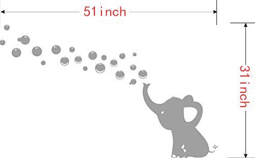 MAFENT Un Adorable Elefante Soplar Burbujas Wall Decal Vinilo Etiqueta de la Pared Para Cuarto de Niños Bebe Habitación Decoraciones (Gris,Izquierda)