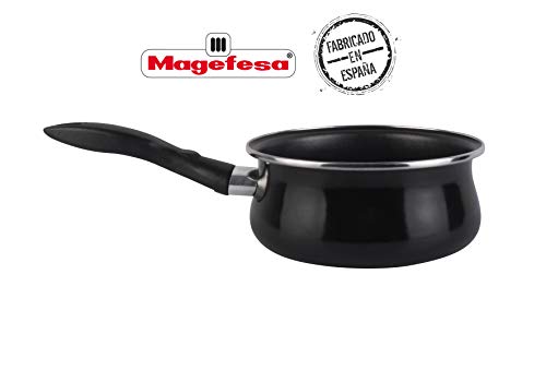 Magefesa 2422800 Black cazo 14 cm de Acero esmaltado, Antiadherente bicapa Reforzado, Color Negro Exterior. Apta para Todo Tipo de cocinas, incluida inducción