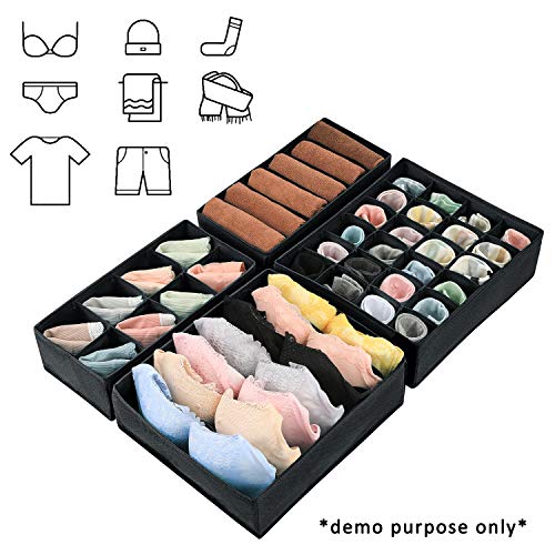 Magicfly Set de 4 Organizadores de Cajones, Organizadores de Ropa Interior Sujetadores Calzoncillos Bragas, Cajas Organizadoras de Tela Plegables, Separadores de Cajones, Negro