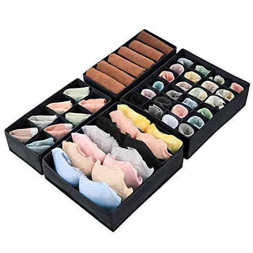 Magicfly Set de 4 Organizadores de Cajones, Organizadores de Ropa Interior Sujetadores Calzoncillos Bragas, Cajas Organizadoras de Tela Plegables, Separadores de Cajones, Negro