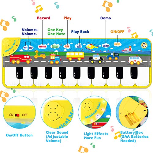 Magicfun Alfombra de Piano para Niños, Alfombrilla de Baile de Juego Musical Teclado Ajustable con 9 Sonidos de Vehículos, Juguetes Educativos Regalos para Infantil Bebé