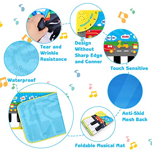 Magicfun Alfombra de Piano para Niños, Alfombrilla de Baile de Juego Musical Teclado Ajustable con 9 Sonidos de Vehículos, Juguetes Educativos Regalos para Infantil Bebé