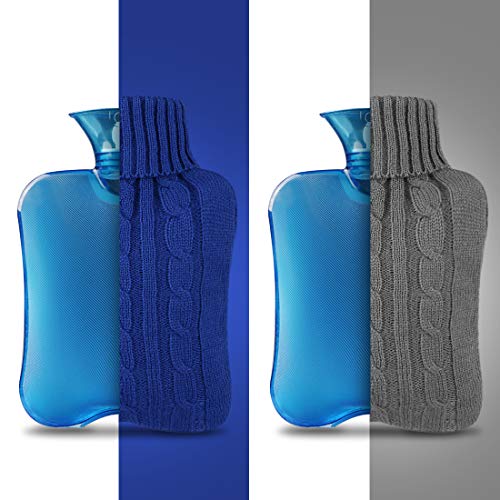 Magicfun Bolsa de Agua Caliente, Botella De Agua De Gran Capacidad 2L Goma Natural Días Frios (Gris+Azul)