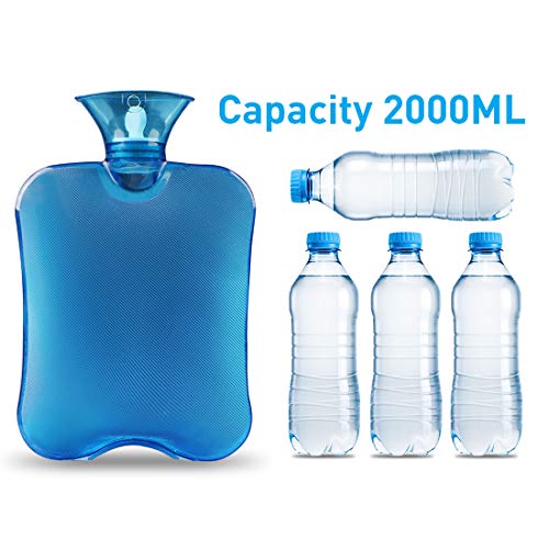 Magicfun Bolsa de Agua Caliente, Botella De Agua De Gran Capacidad 2L Goma Natural Días Frios (Gris+Azul)