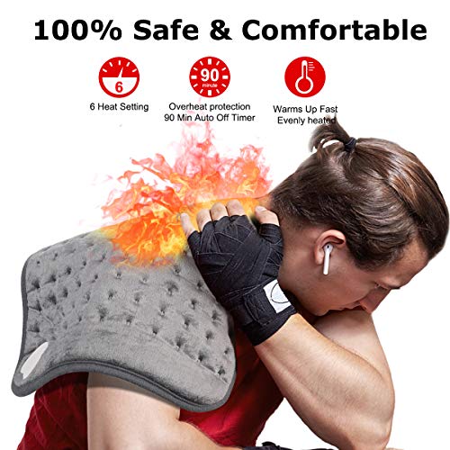 Magicfun Manta Eléctrica, Almohadilla Térmica Lavable 30 x 60 cm, 6 Niveles de Temperatura, Calentamiento Rápido, Apagado Automático, para Lumbar Espalda Cuello Cervical