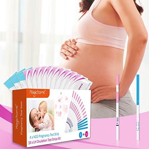 Magichome 10 Tests de Ovulación 25 Miu/Ml, Tiras De Prueba De Ovulación(Lh), y 4 Extremadamente Temprano Tests de Embarazo HCG 25 mIU/ml Sensible y Preciso Resultados