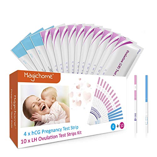 Magichome 10 Tests de Ovulación 25 Miu/Ml, Tiras De Prueba De Ovulación(Lh), y 4 Extremadamente Temprano Tests de Embarazo HCG 25 mIU/ml Sensible y Preciso Resultados