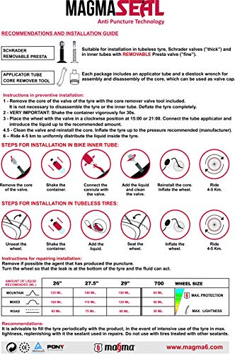 MAGMA Liquido Antipinchazos MagmaSeal 250ml. Anti pinchazos preventivo y reparador. Liquido tubeless y Cubiertas con cámara. Incluye Pastillero estanco