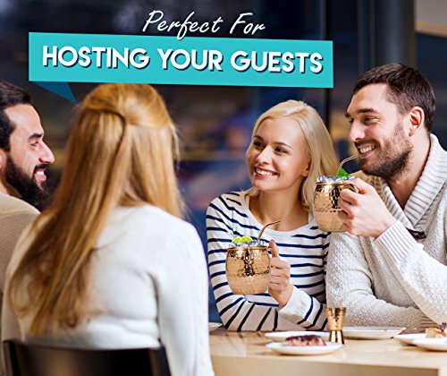 Magnífico Moscow Mule tazas de cobre: Hacer cualquier bebida sabor mucho mejor. 100% cobre puro juego de 2 tazas, 2 pajitas, libro de recetas, instrucciones de limpieza y gamuza de limpieza.