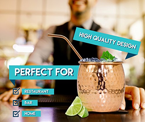 Magnífico Moscow Mule tazas de cobre: Hacer cualquier bebida sabor mucho mejor. 100% cobre puro juego de 2 tazas, 2 pajitas, libro de recetas, instrucciones de limpieza y gamuza de limpieza.