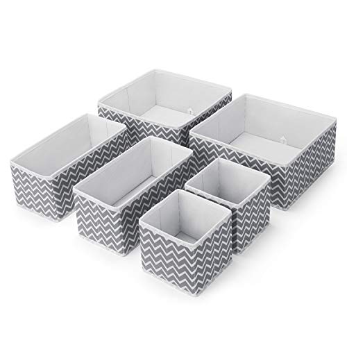 MaidMAX Organizadores de Cajones Plegables, Cajas Organizadoras para Cajón, Conjunto de 6 Organizadores de Ropa Interior, Calcetines, Calzoncillos, Zigzag Gris/Blanco