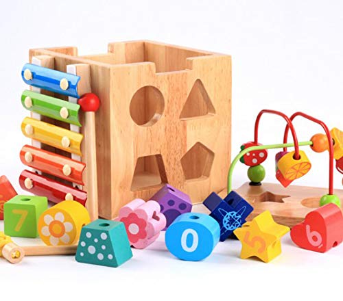 Mailesi Cubo de Actividades 5 en 1, Centro de Actividades Bebe Laberinto de Cuentas Montaña Rusa Preescolar Educación temprana Caja de Aprendizaje Xilófono Juguetes para Niño cumpleaños