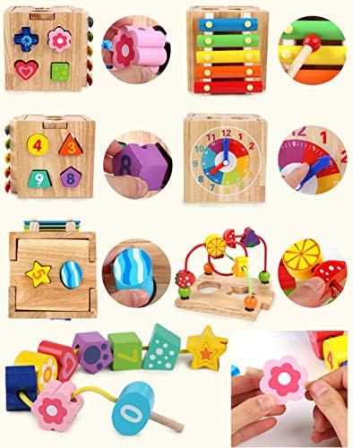 Mailesi Cubo de Actividades 5 en 1, Centro de Actividades Bebe Laberinto de Cuentas Montaña Rusa Preescolar Educación temprana Caja de Aprendizaje Xilófono Juguetes para Niño cumpleaños