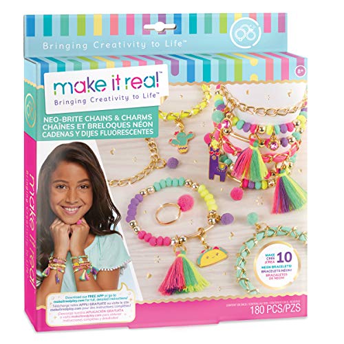 Make It Real-Las Cadenas y los encantos Neo-Brite.Cadena de Oro de Bricolaje Pulsera del Encanto Que Hace el Kit para Las niñas.Artes y Oficios Kit para Crear Pulseras con Cuentas