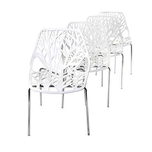 Makika Silla de Diseño Taburete Retro Vintage para la Oficina la Comedor la Cocina la Salón Conjunto de Silla de 4 CALUNA en Blanco con Respaldo