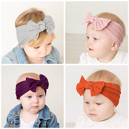 Makone Vendas del bebé, súper elásticas Suaves Nudo de Nylon de bebé Turbante, Multicolor Hairband de los bebés recién Nacidos, Toddle Pelo de los niños de los Aros 8 Pack