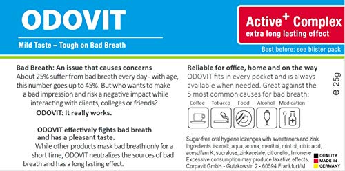 Mal aliento - ODOVIT te ayuda: 5x pastillas para la higiene bucal de 10 unidades - Fuerte contra la halitosis - para un aliento fresco y duradero