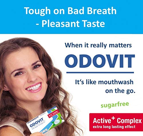 Mal aliento - ODOVIT te ayuda: 5x pastillas para la higiene bucal de 10 unidades - Fuerte contra la halitosis - para un aliento fresco y duradero