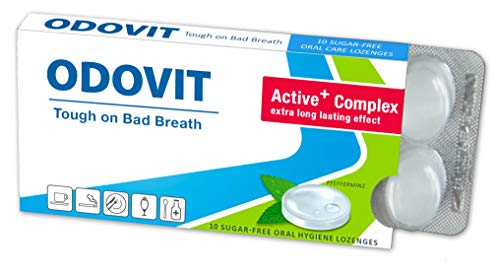 Mal aliento - ODOVIT te ayuda: 5x pastillas para la higiene bucal de 10 unidades - Fuerte contra la halitosis - para un aliento fresco y duradero