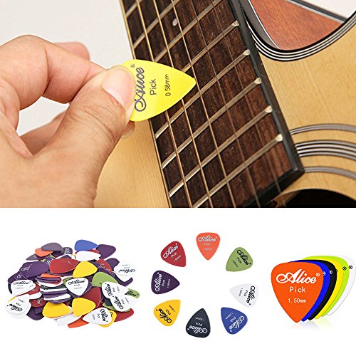 Malayas Púas de Guitarra Pack de 100 unidades Púas para Guitarra Eléctrica Acústica Española y Bajo Colores Lindos Surtidos 6 Grosores 0,58mm/0,71mm/0,81mm/0,96mm/1,2mm/1,5mm Con Caja de Almacenaje