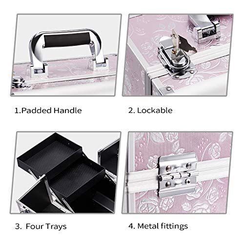 Maletín Maquillaje Profesional Rosa Neceser Maquillaje Organizador Estuche Maquillaje Mujer Caja Maquillaje Joyero Organizador Esmaltes de Uñas Maletín para Manicura Vacío de Viaje Regalos para Mujer