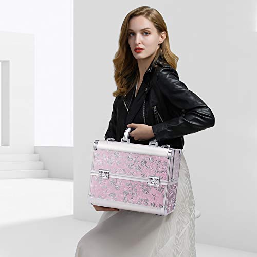 Maletín Maquillaje Profesional Rosa Neceser Maquillaje Organizador Estuche Maquillaje Mujer Caja Maquillaje Joyero Organizador Esmaltes de Uñas Maletín para Manicura Vacío de Viaje Regalos para Mujer