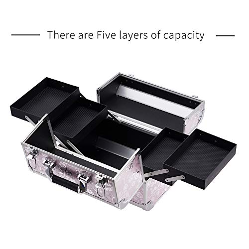 Maletín Maquillaje Profesional Rosa Neceser Maquillaje Organizador Estuche Maquillaje Mujer Caja Maquillaje Joyero Organizador Esmaltes de Uñas Maletín para Manicura Vacío de Viaje Regalos para Mujer