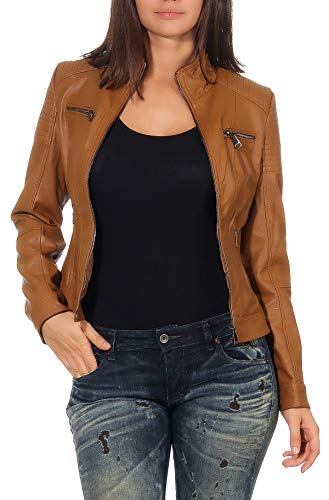 Malito Mujer Chaqueta Cuero Sintético Biker Chaqueta Saco Blazer 5179 (Camel, S)