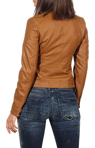 Malito Mujer Chaqueta Cuero Sintético Biker Chaqueta Saco Blazer 5179 (Camel, S)