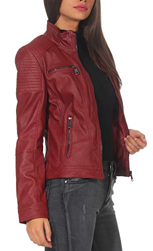 Malito Mujer Chaqueta Cuero Sintético Biker Chaqueta Saco Blazer 5179 (Rojo, S)