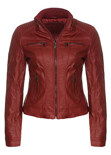 Malito Mujer Chaqueta Cuero Sintético Biker Chaqueta Saco Blazer 5179 (Rojo, S)