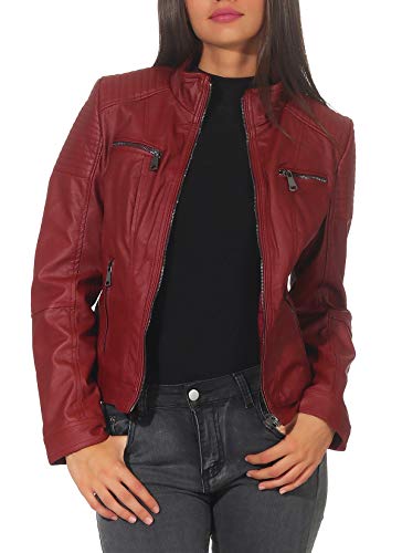 Malito Mujer Chaqueta Cuero Sintético Biker Chaqueta Saco Blazer 5179 (Rojo, S)