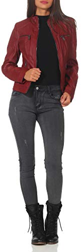 Malito Mujer Chaqueta Cuero Sintético Biker Chaqueta Saco Blazer 5179 (Rojo, S)