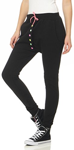 Malito Mujer Pantalón Boyfriend Botones Aladin Sudadera Baggy Deporte 2659 (XXL, Negro)