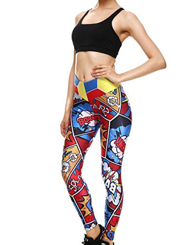 Mallas Deporte Mujer Leggins Yoga Pantalón Medias Deportivas Patrón de Dibujos Animados Gym Pantalones Deportivos Elástico Polainas para Running Pilates Fitness Ejercicio (A, M)