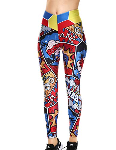 Mallas Deporte Mujer Leggins Yoga Pantalón Medias Deportivas Patrón de Dibujos Animados Gym Pantalones Deportivos Elástico Polainas para Running Pilates Fitness Ejercicio (A, M)