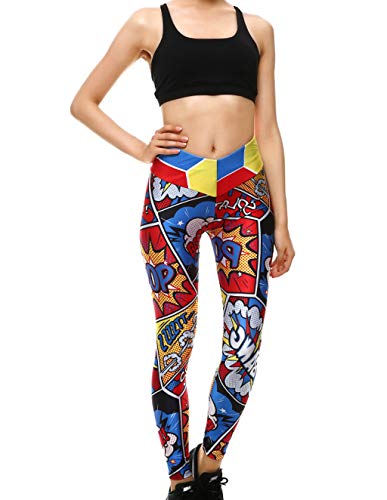 Mallas Deporte Mujer Leggins Yoga Pantalón Medias Deportivas Patrón de Dibujos Animados Gym Pantalones Deportivos Elástico Polainas para Running Pilates Fitness Ejercicio (A, M)