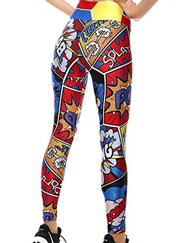 Mallas Deporte Mujer Leggins Yoga Pantalón Medias Deportivas Patrón de Dibujos Animados Gym Pantalones Deportivos Elástico Polainas para Running Pilates Fitness Ejercicio (A, M)