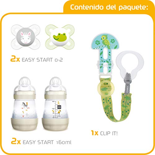 MAM Welcome Baby Starter Set, regalos para bebé, canastilla con 2 biberones anticólicos Easy Start (160 ml), 2 chupetes Start de silicona (0-2 meses) y chupetero, UNISEX