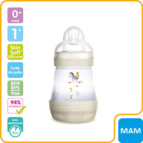 MAM Welcome Baby Starter Set, regalos para bebé, canastilla con 2 biberones anticólicos Easy Start (160 ml), 2 chupetes Start de silicona (0-2 meses) y chupetero, UNISEX