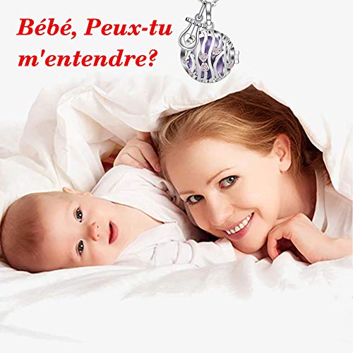 ? MAMAE - Bola Embarazo Collar Colgante Joya Musical Harmony Ball"Llamador de ángeles" Regalo para Mamá y su Bebé con Cadena, Chupete y Bola (114 CM, COEUR TÉTINE-LAVENDE)