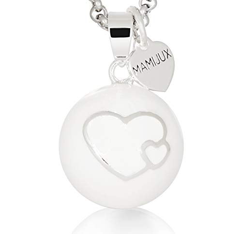 MAMIJUX Llamador de ángeles esmaltado Blanco con Corazones y con Cadena de Acero