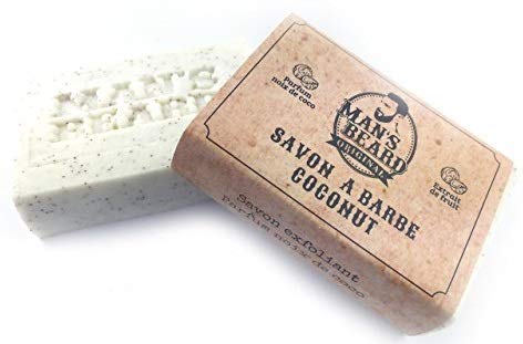 Man 's Beard - Jabón de coco exfoliante con leche de cabra alpina para un crecimiento homogéneo de la barba, fabricación francesa