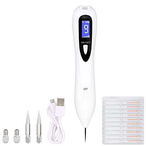 Manchas Cara Eliminación, Pluma de Eliminación de Mole, Spot Eraser Pro, Mole Remover Pen, Pluma de Pecas para Manchas, Pecas, Tatuajes, Verrugas y Mole, Con Pantalla LCD y Agujas Reemplazables