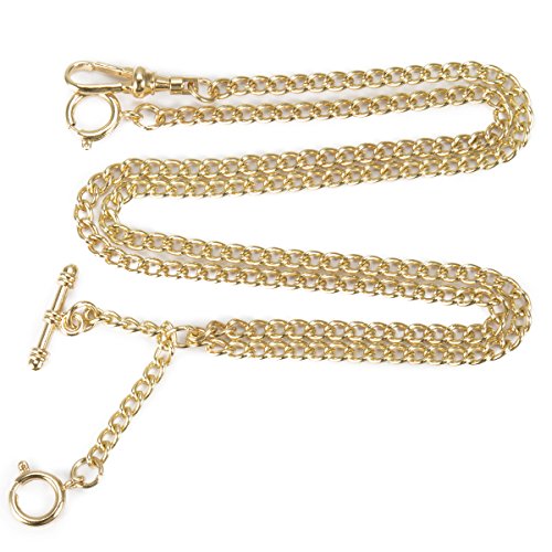 ManChDa Único Oro Doble Albert T-Bar Cadena de Reloj de Bolsillo de 16 Pulgadas con Gancho 3 para Hombres Mujeres